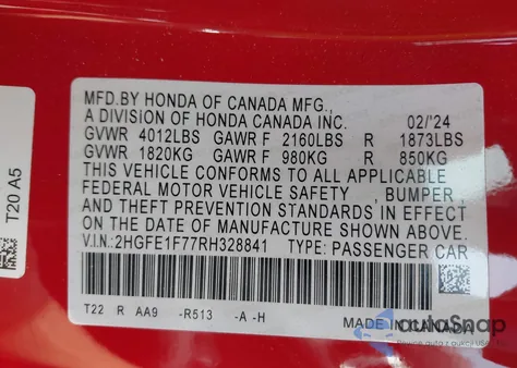 2024 Honda Civic Ex z USA, uszkodzony, nr VIN 2HGFE1F77RH328841